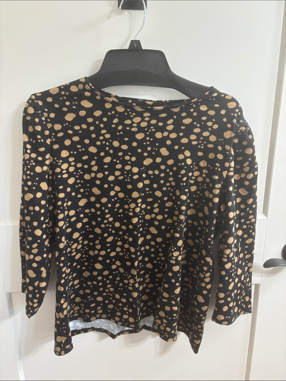 Chico's Black Long Sleeve Top with Tan Spot Pattern